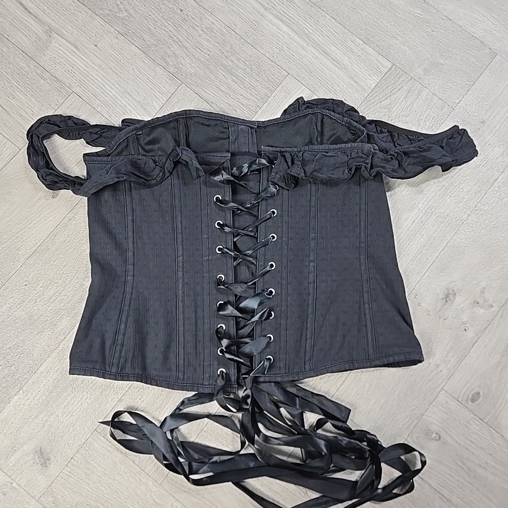 Corset Story Black Textured Cotton Corset Top Off The Shoulder UK 18 US 14 - Picture 14 of 16